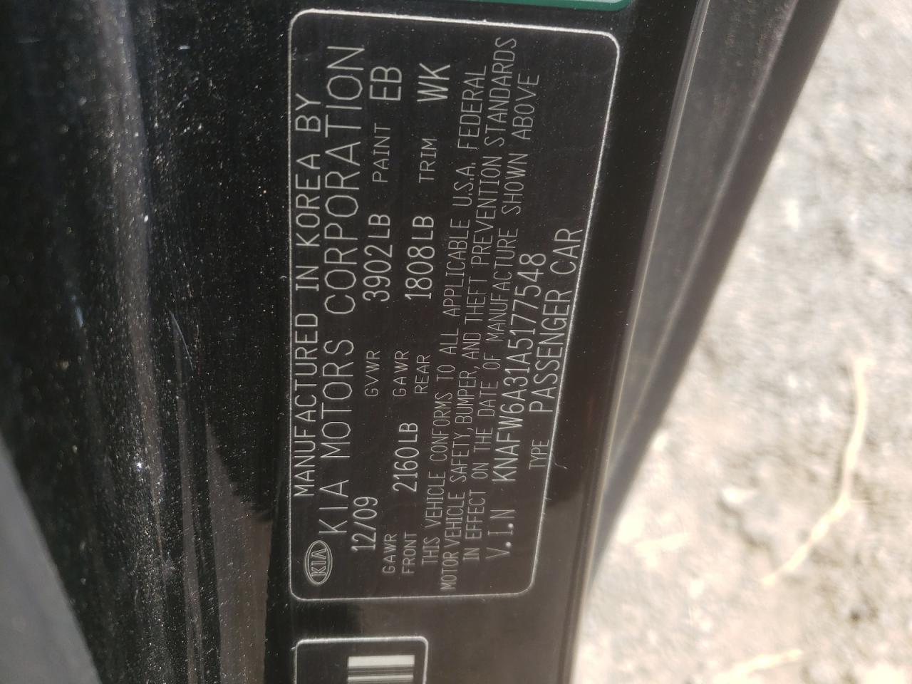 KNAFW6A31A5177548 2010 Kia Forte Sx