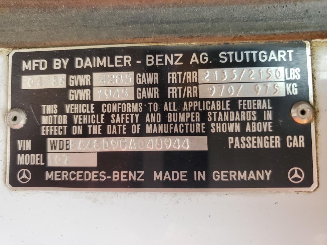 WDBBA48D9GA048944 1986 Mercedes-Benz 560 Sl