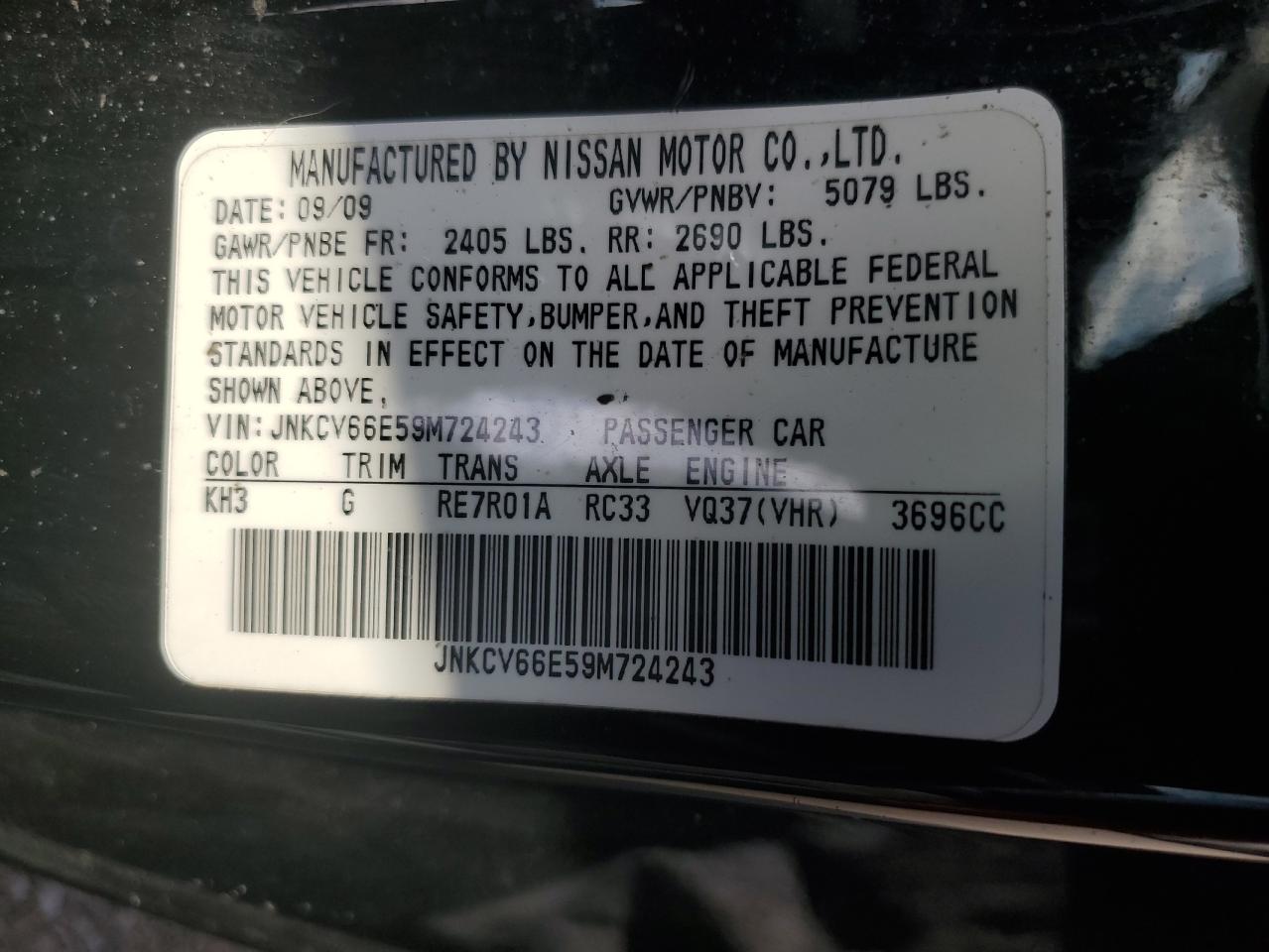 JNKCV66E59M724243 2009 Infiniti G37 Base