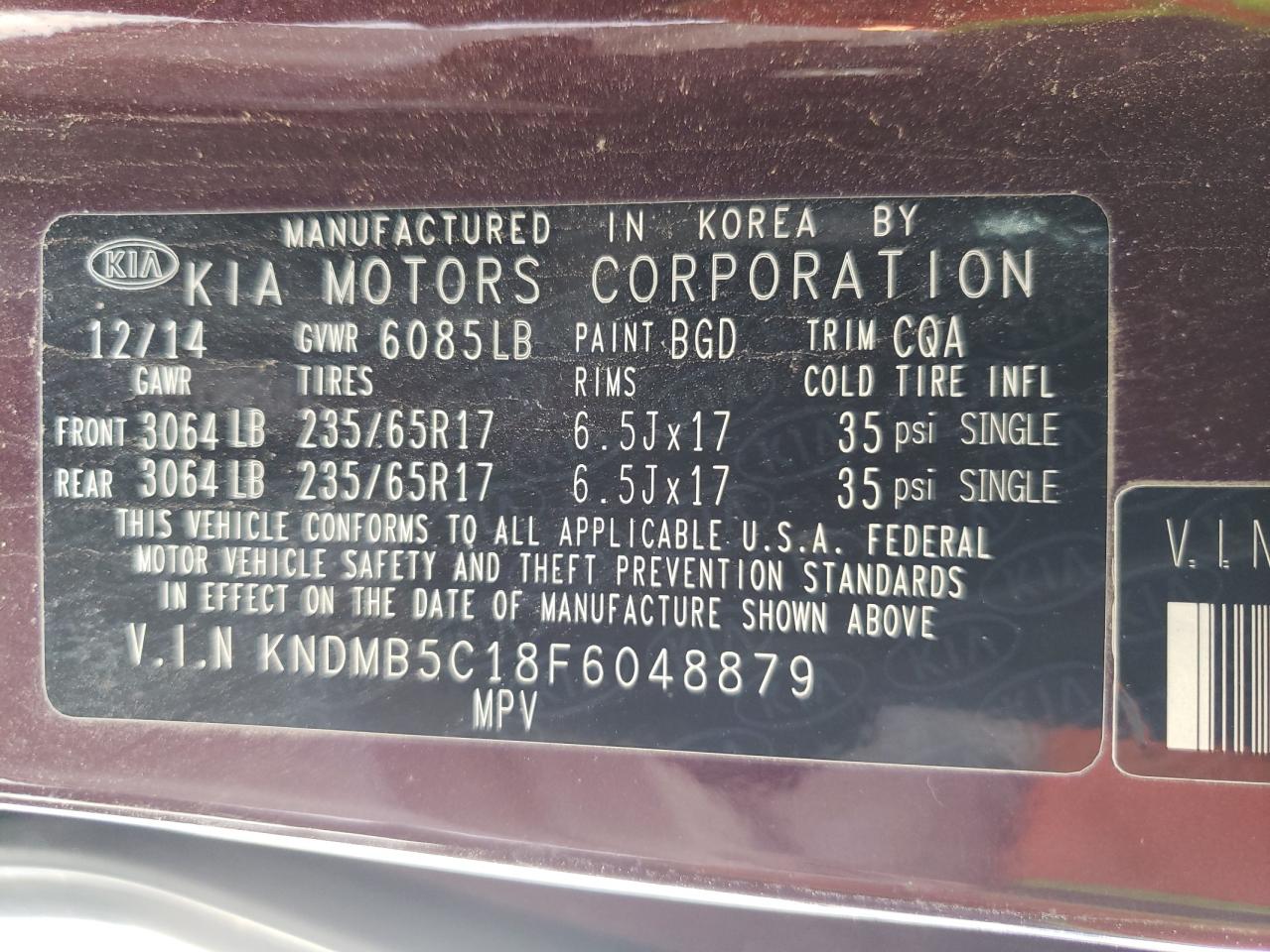 KNDMB5C18F6048879 2015 Kia Sedona Lx