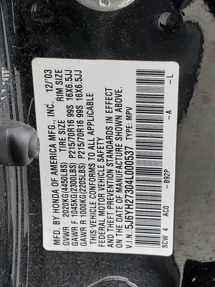 5J6YH27304L000537 2004 Honda Element Lx