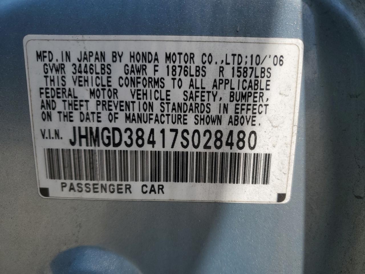 JHMGD38417S028480 2007 Honda Fit