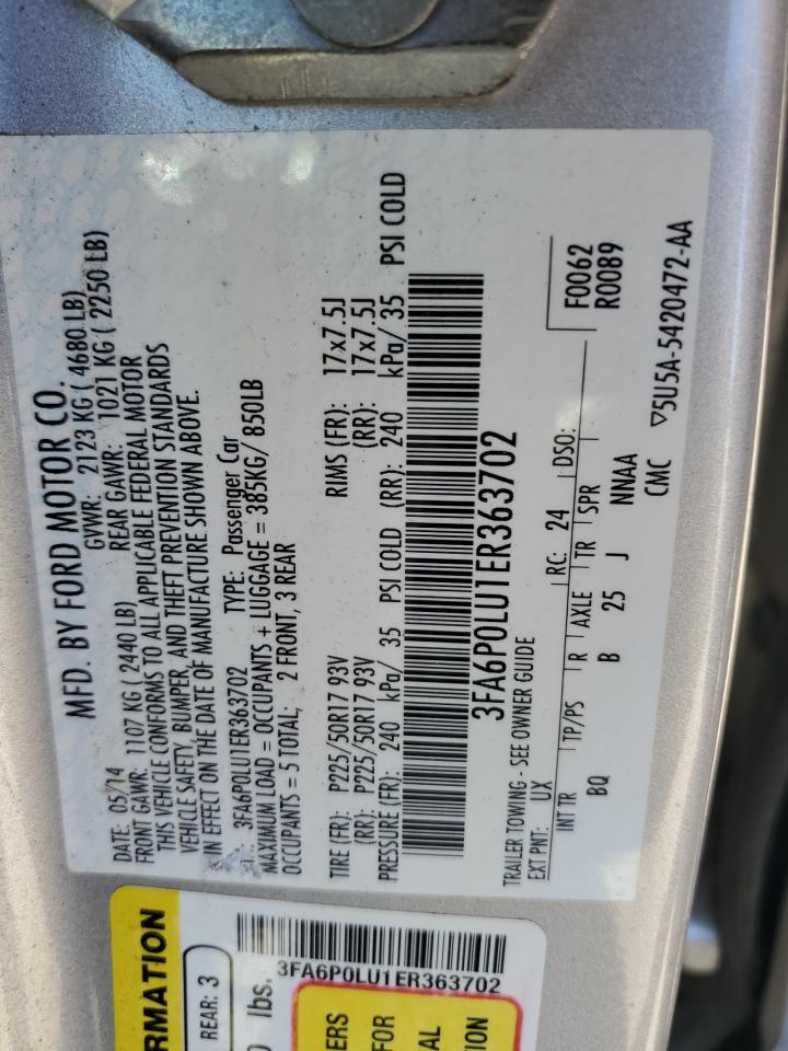 3FA6P0LU1ER363702 2014 Ford Fusion Se Hybrid