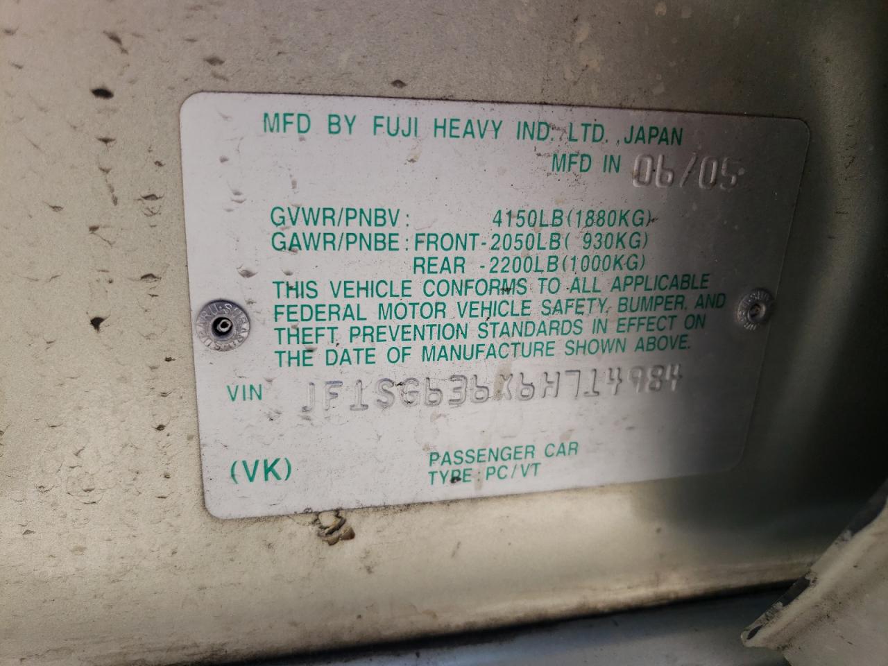 JF1SG636X6H714984 2006 Subaru Forester 2.5X