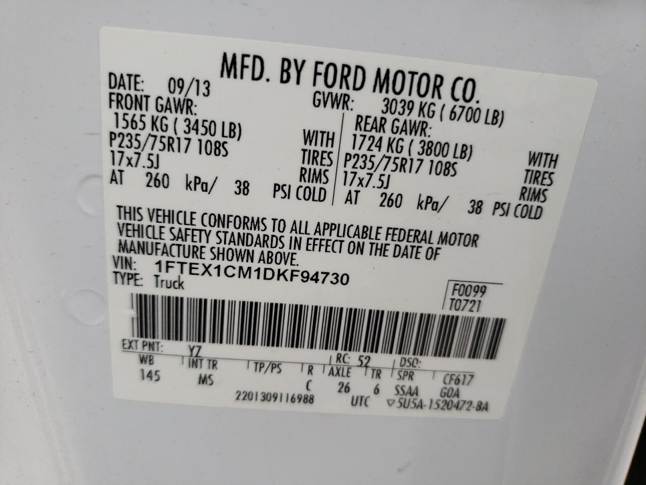 1FTEX1CM1DKF94730 2013 Ford F150 Super Cab