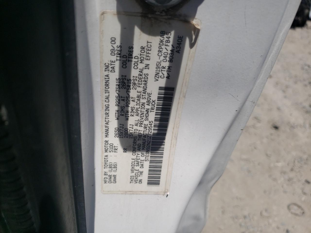 5TESN92N21Z729545 2001 Toyota Tacoma Xtracab Prerunner