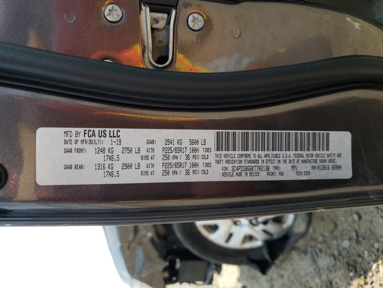 3C4PDDBG6KT702138 2019 Dodge Journey Se