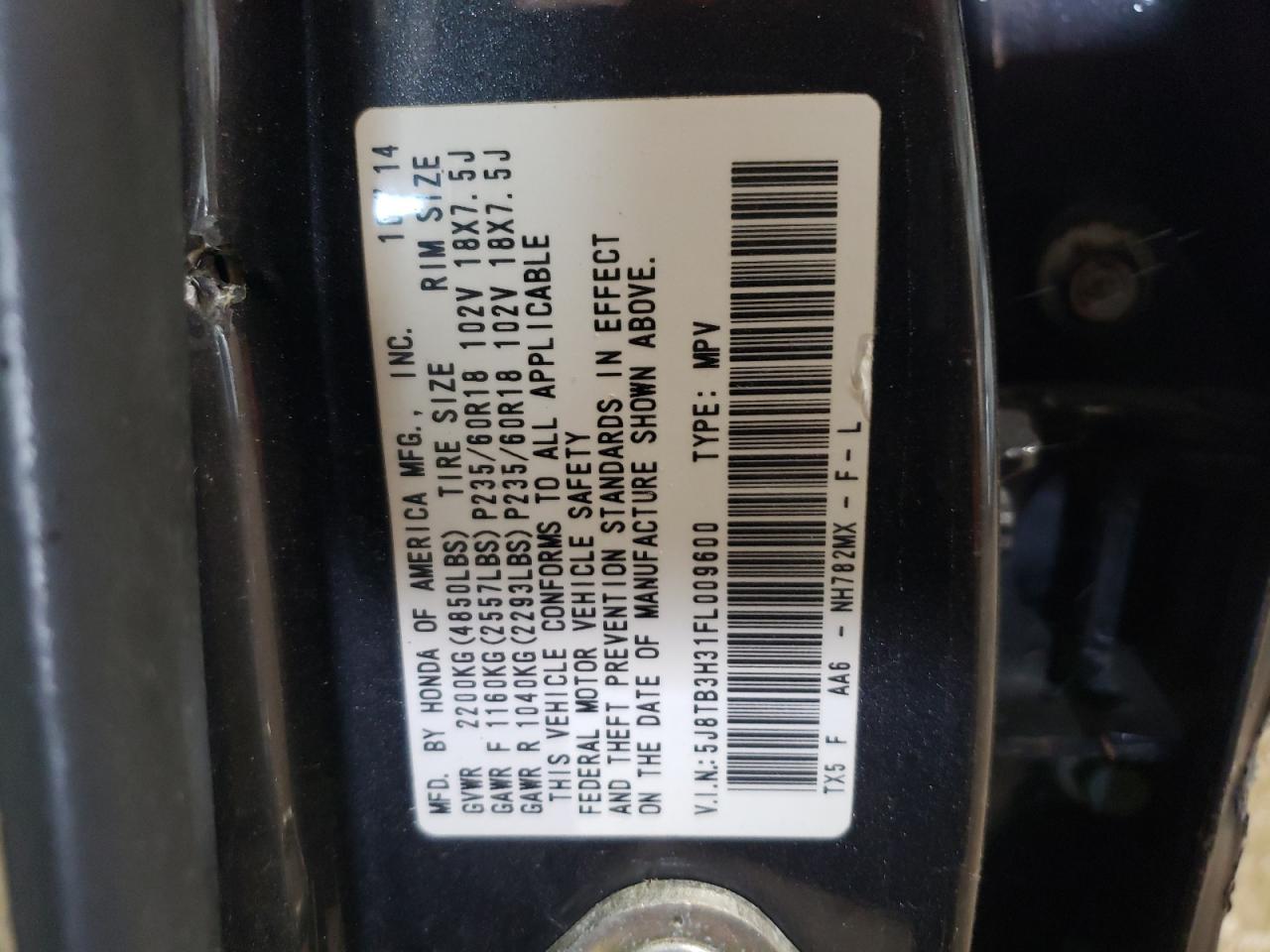 5J8TB3H31FL009600 2015 Acura Rdx