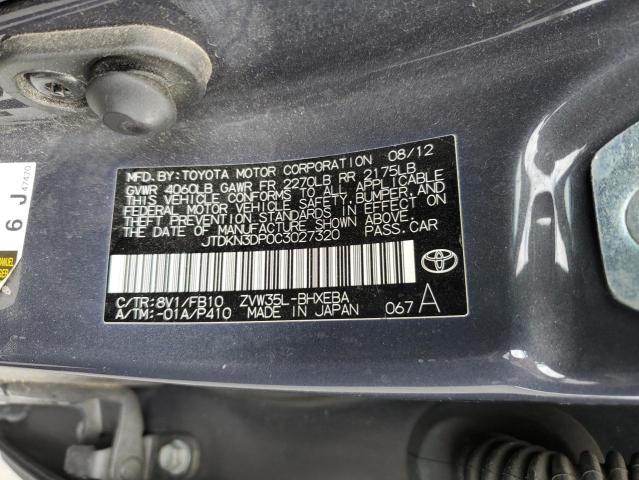 2012 Toyota Prius Plug-In VIN: JTDKN3DP0C3027320 Lot: 58759164