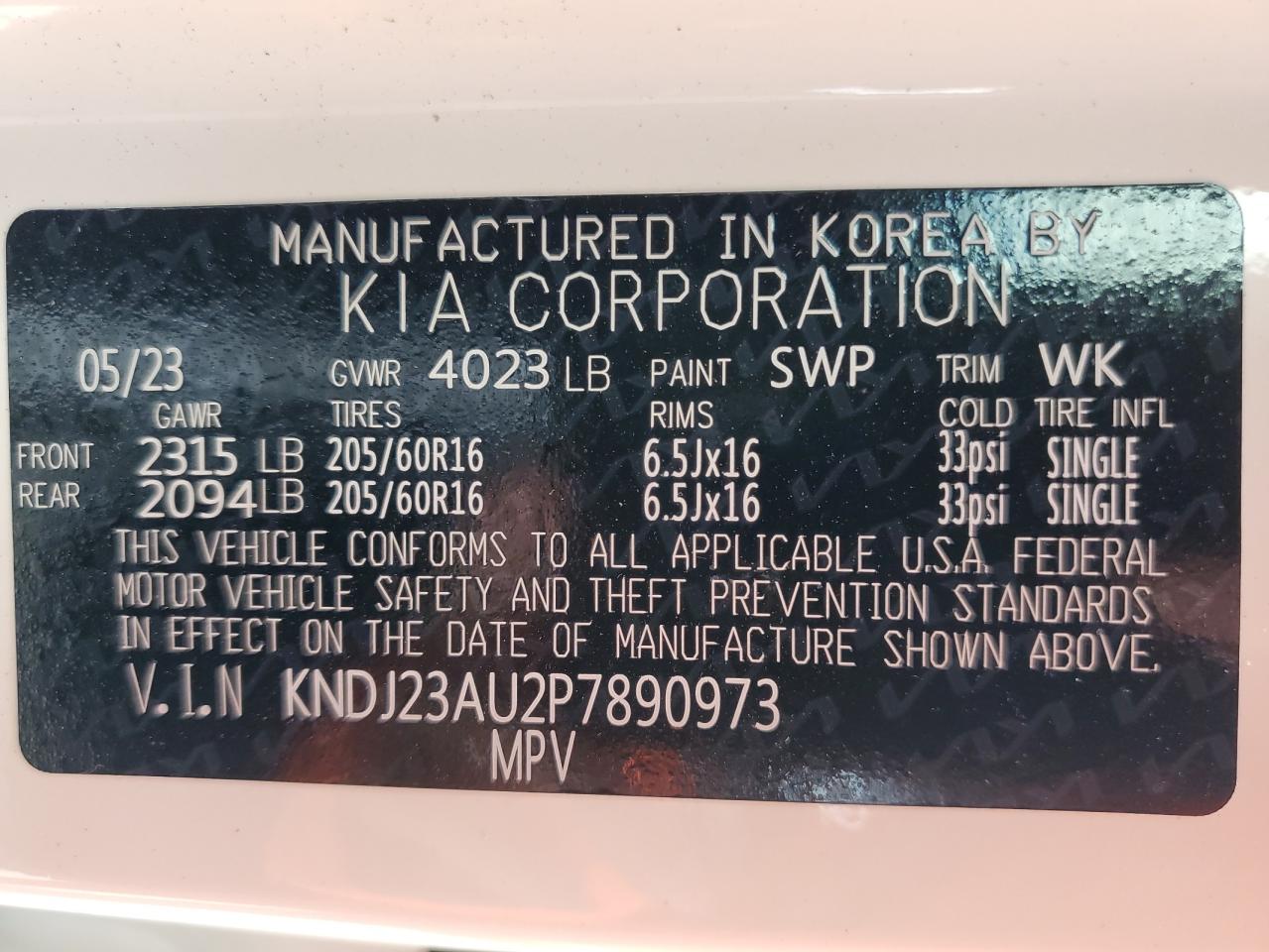 KNDJ23AU2P7890973 2023 Kia Soul Lx