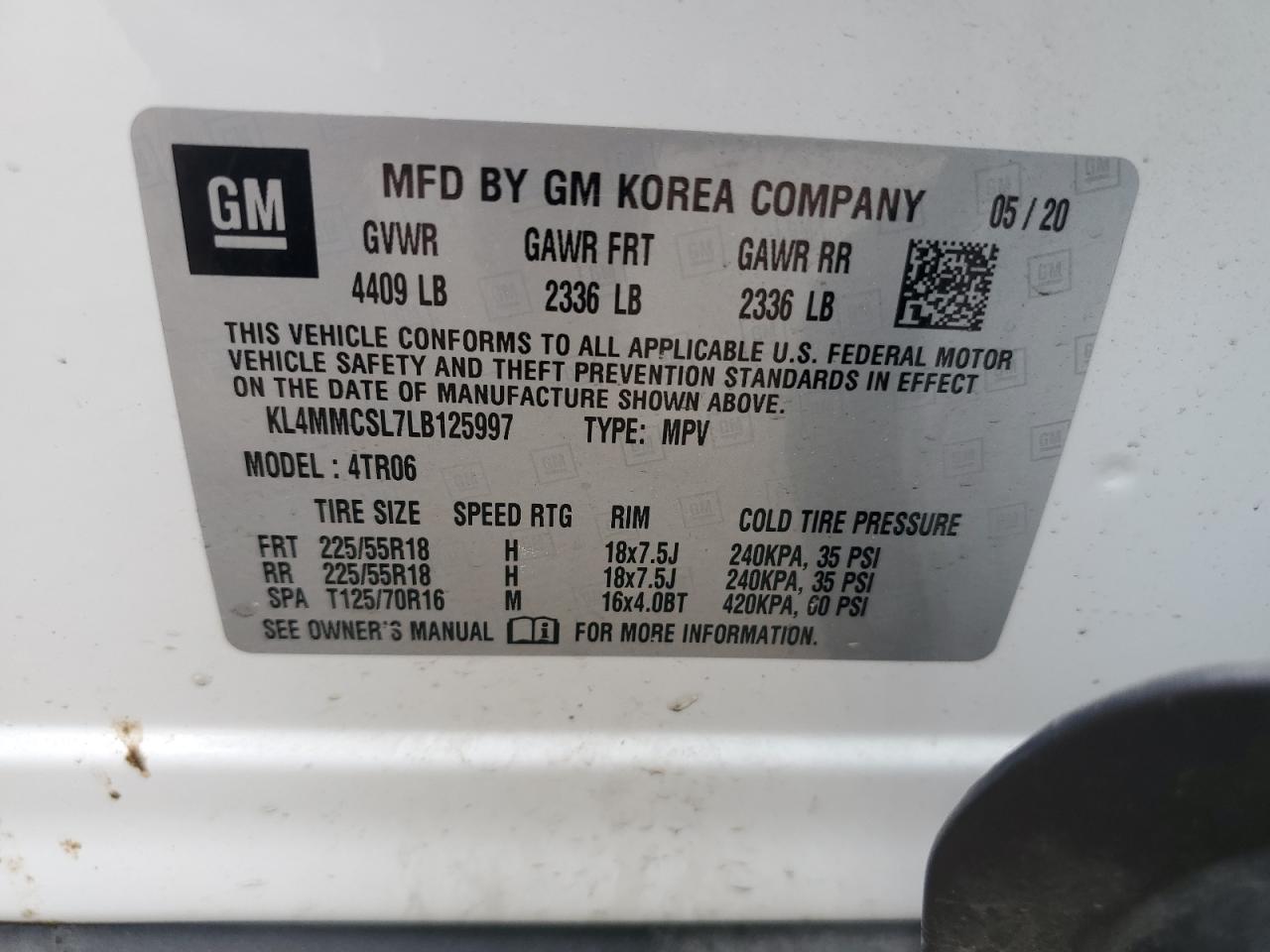 KL4MMCSL7LB125997 2020 Buick Encore Gx Preferred