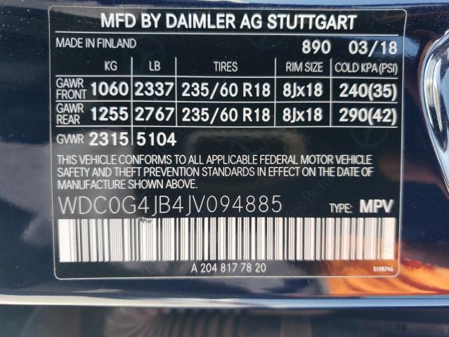 2018 Mercedes-Benz Glc 300 VIN: WDC0G4JB4JV094885 Lot: 61117504