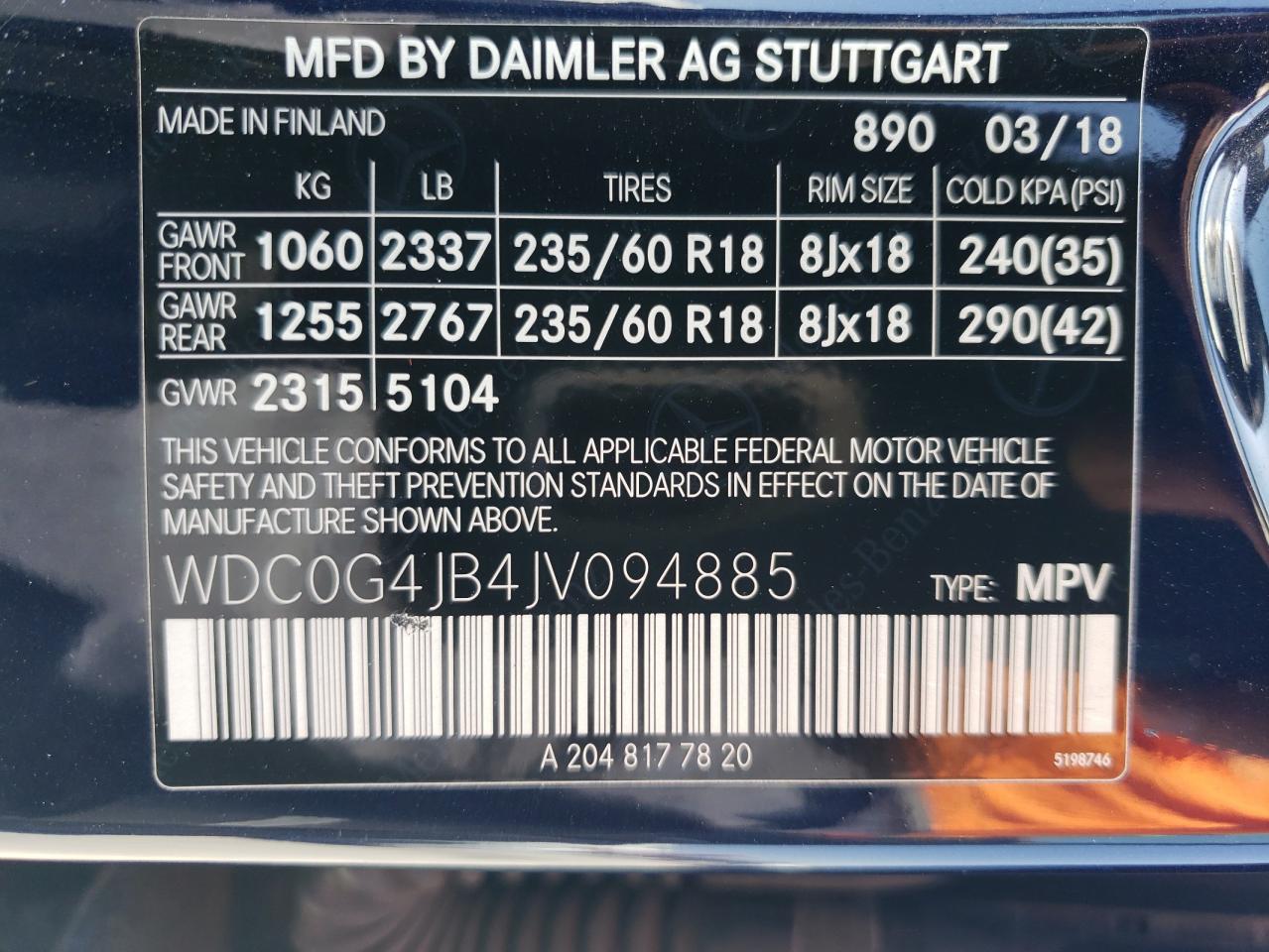 WDC0G4JB4JV094885 2018 Mercedes-Benz Glc 300