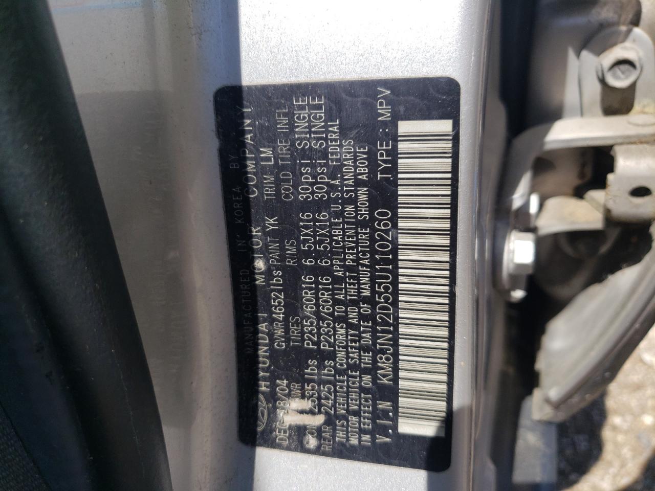 KM8JN12D55U110260 2005 Hyundai Tucson Gls