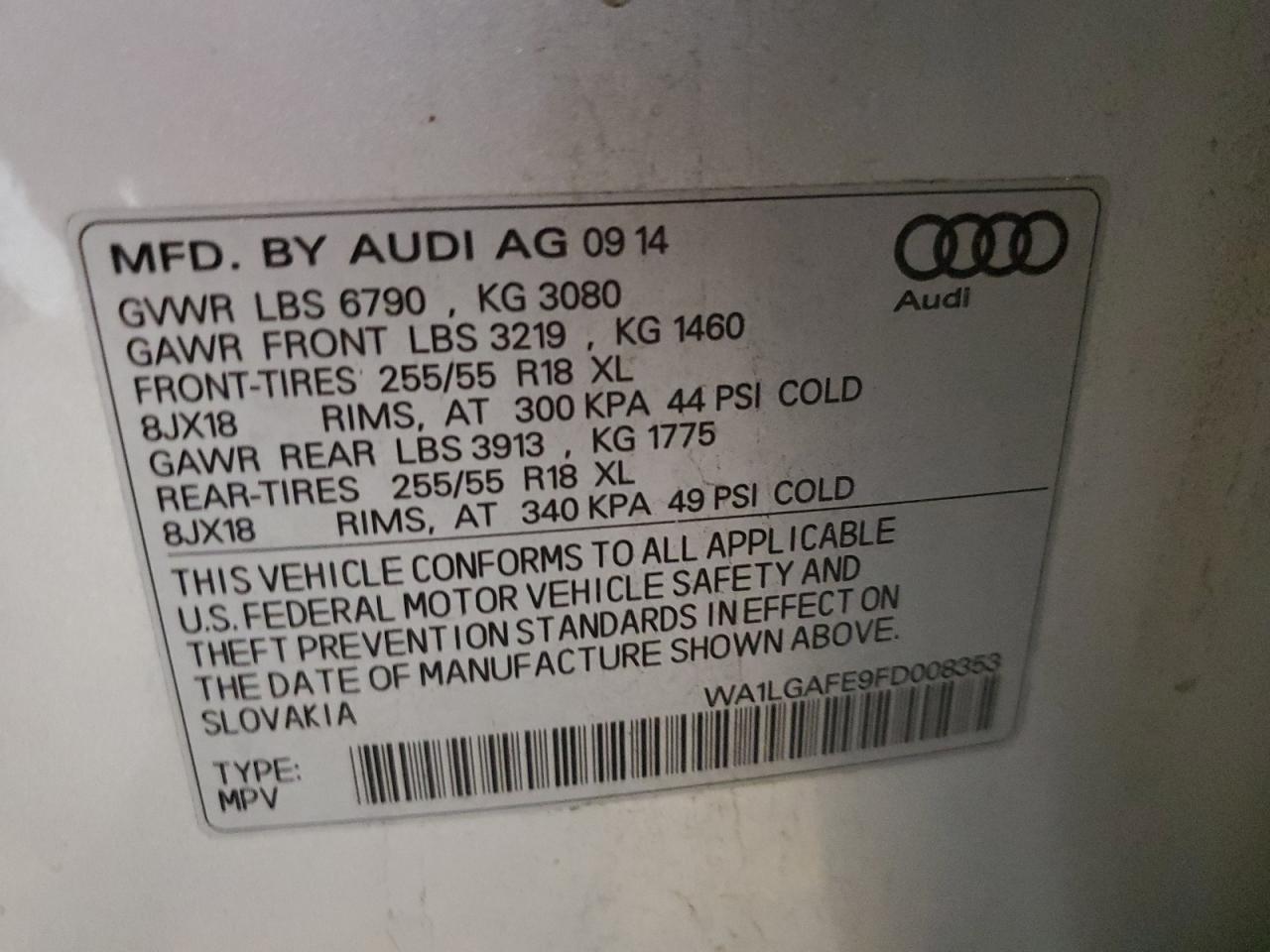 WA1LGAFE9FD008353 2015 Audi Q7 Premium Plus