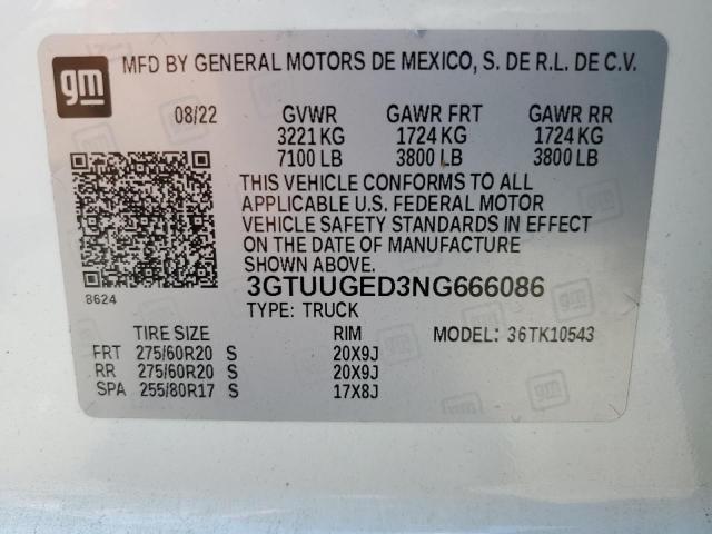 2022 GMC SIERRA K15 - 3GTUUGED3NG666086