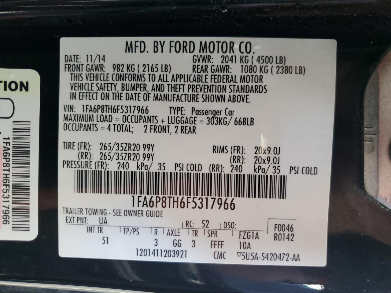 1FA6P8TH6F5317966 2015 Ford Mustang