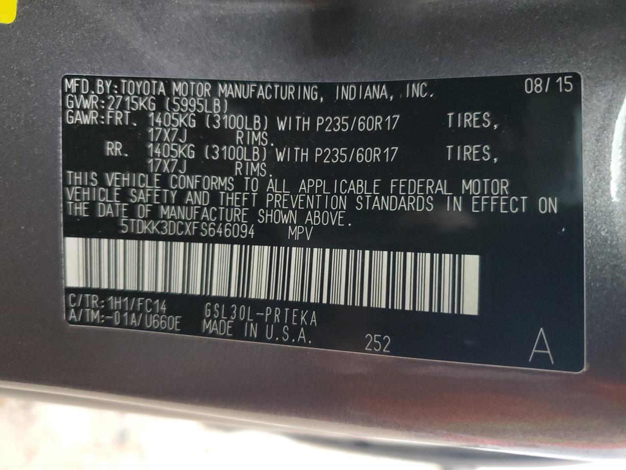 5TDKK3DCXFS646094 2015 Toyota Sienna Le