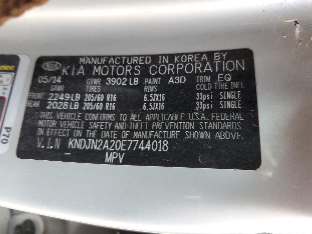 2014 Kia Soul vin: KNDJN2A20E7744018