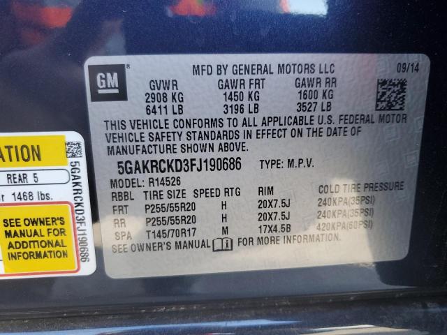 2015 Buick Enclave VIN: 5GAKRCKD3FJ190686 Lot: 57490454