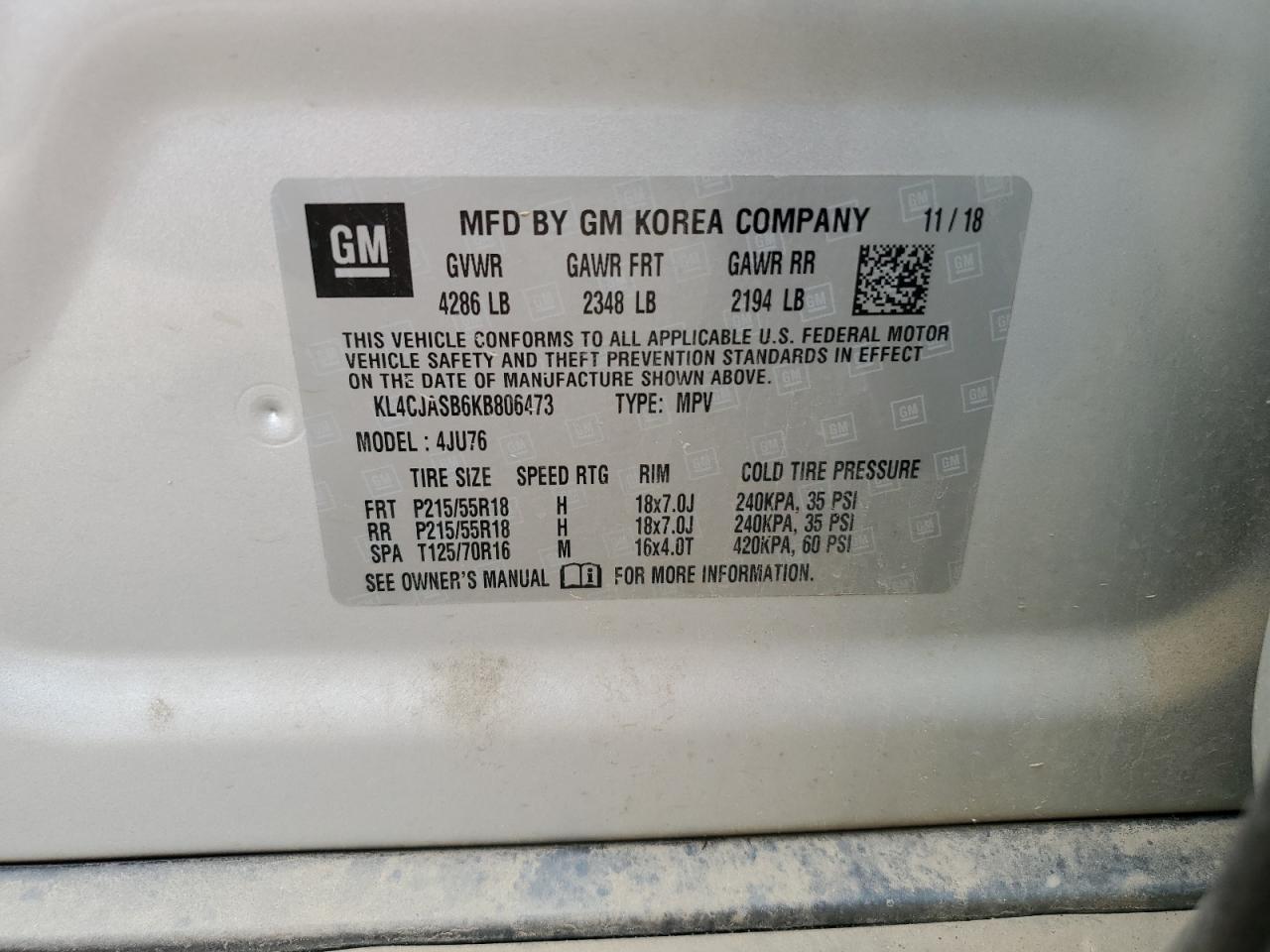 KL4CJASB6KB806473 2019 Buick Encore Preferred