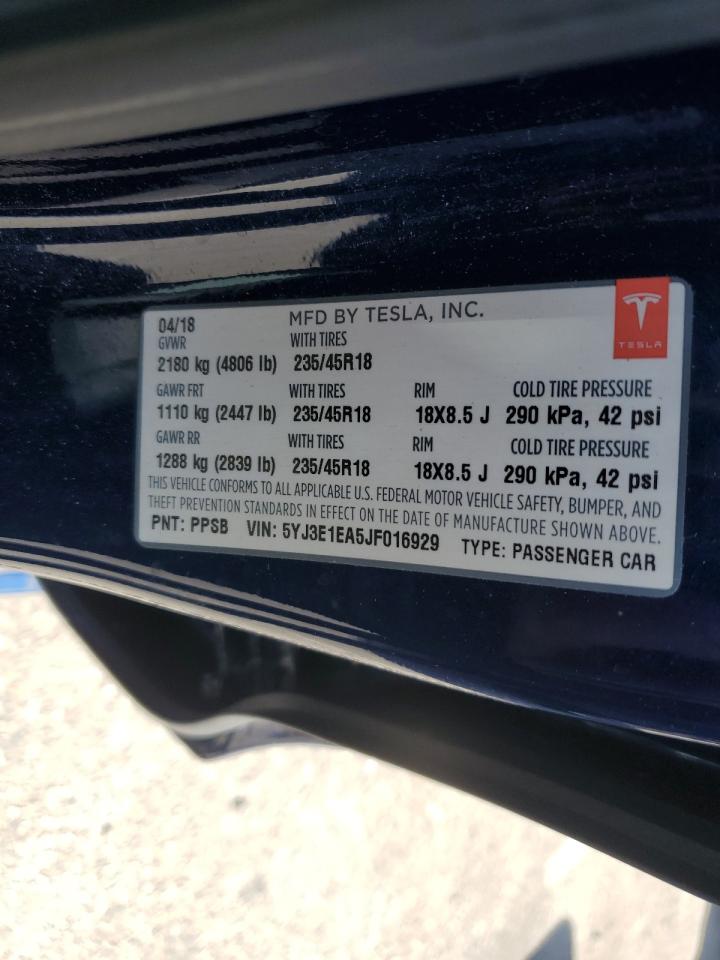 5YJ3E1EA5JF016929 2018 Tesla Model 3