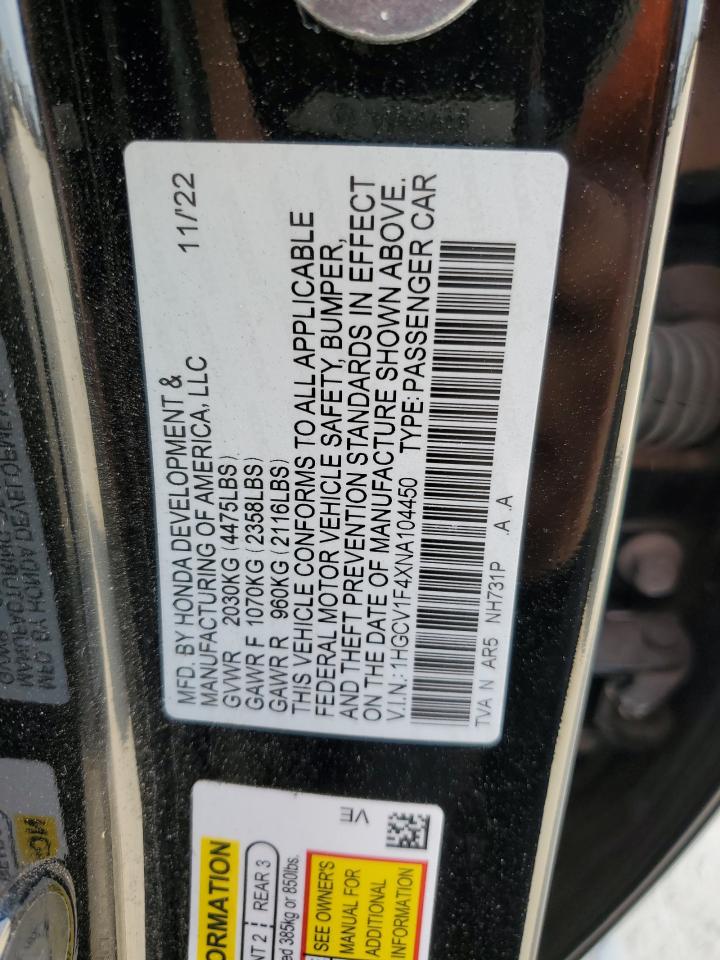 1HGCV1F4XNA104450 2022 Honda Accord Sport Se