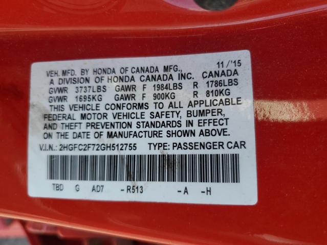 2HGFC2F72GH512755 2016 HONDA CIVIC - Image 13