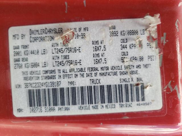 3B7KC23Z4YG139187 2000 Dodge Ram 2500