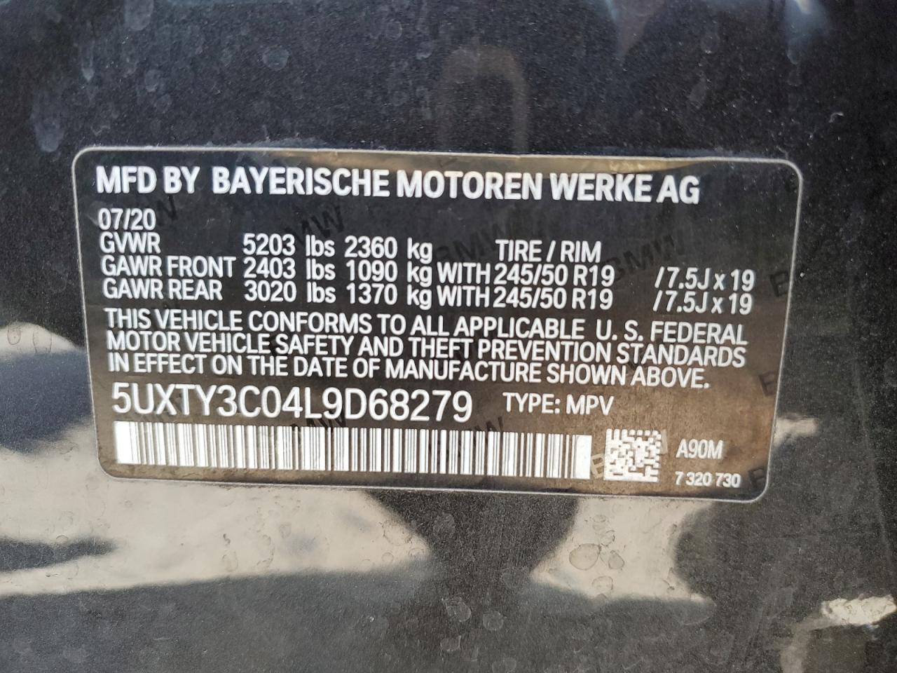 5UXTY3C04L9D68279 2020 BMW X3 Sdrive30I