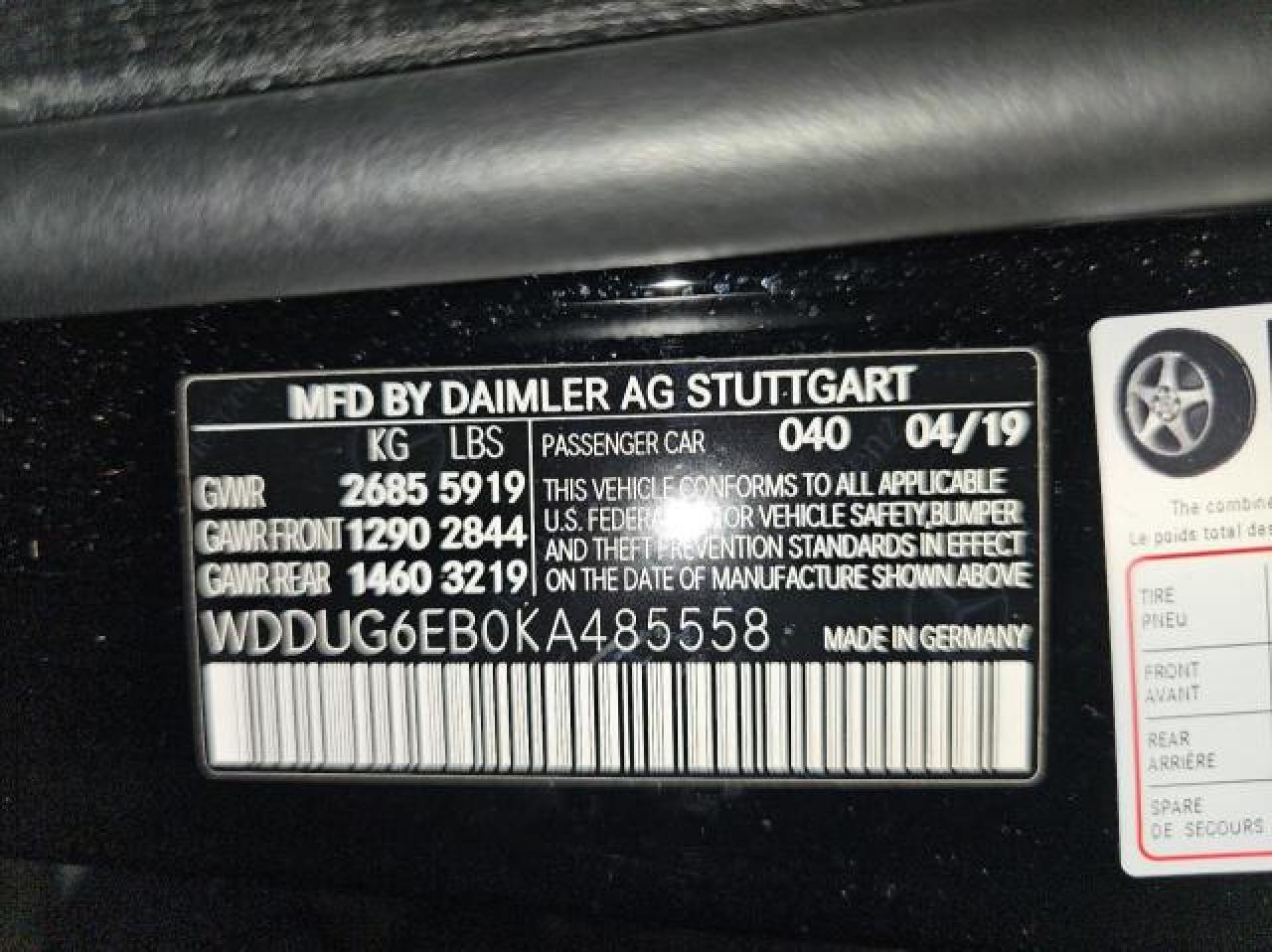 2019 Mercedes-Benz S 450 4Matic vin: WDDUG6EB0KA485558