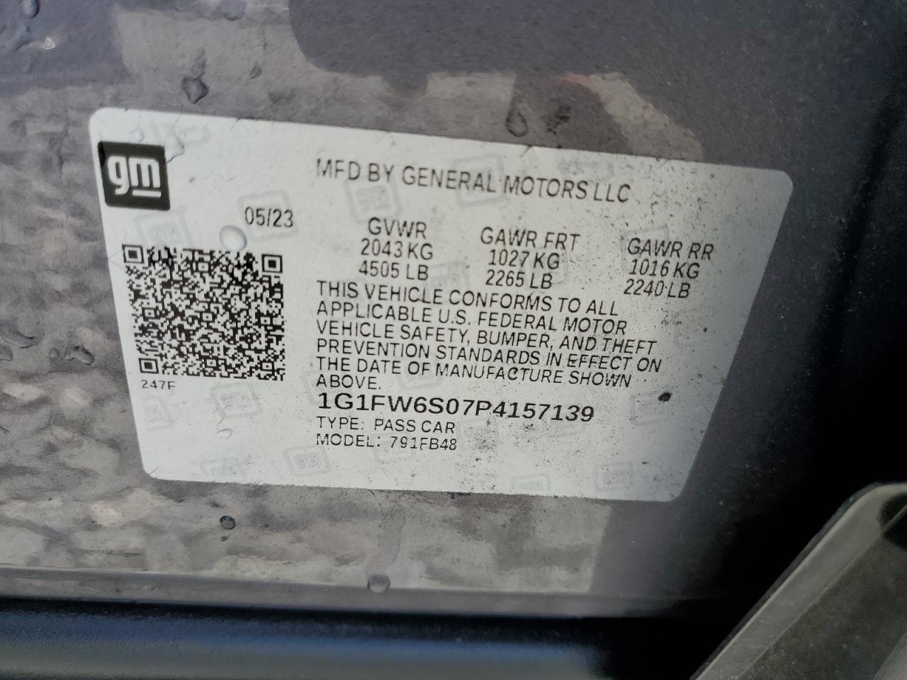 1G1FW6S07P4157139 2023 Chevrolet Bolt Ev 1Lt
