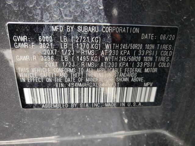 2020 Subaru Ascent Touring VIN: 4S4WMARDXL3475731 Lot: 57579324