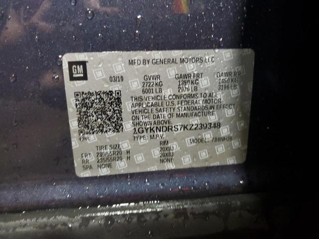 2019 Cadillac Xt5 Luxury VIN: 1GYKNDRS7KZ239348 Lot: 59352354