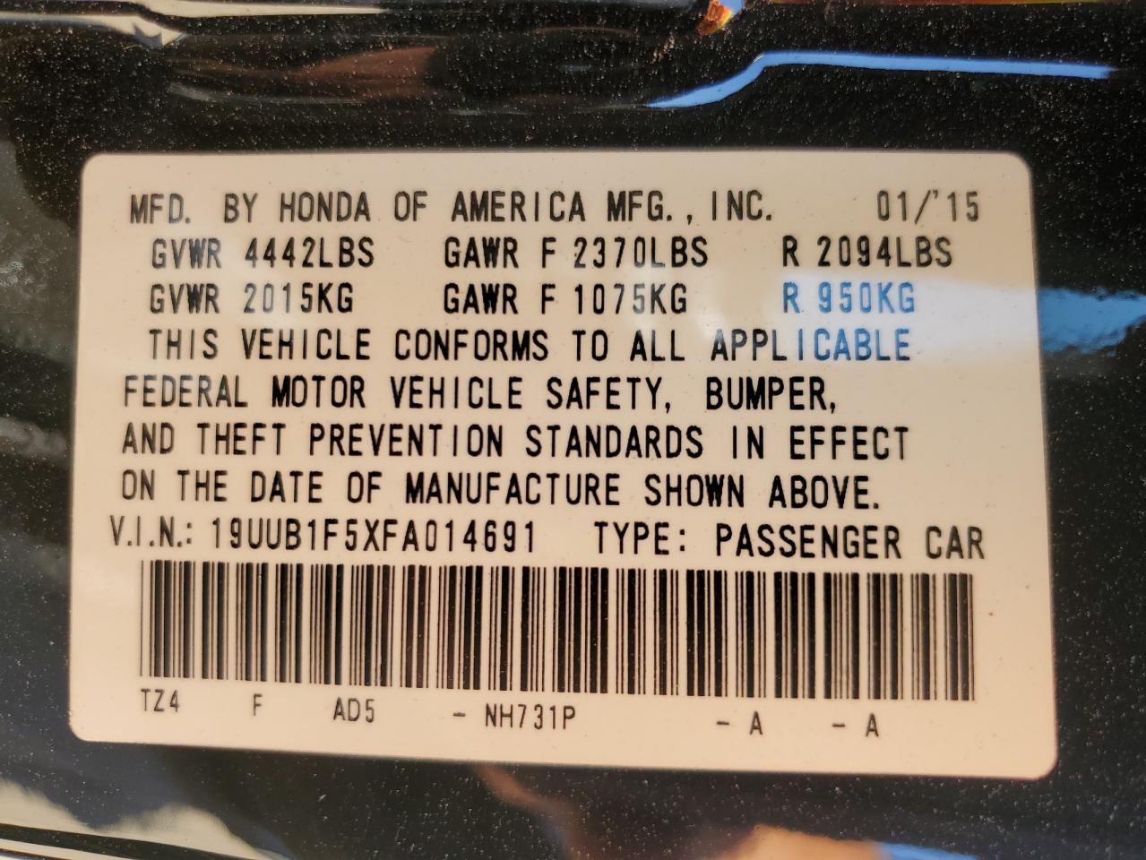 19UUB1F5XFA014691 2015 Acura Tlx Tech