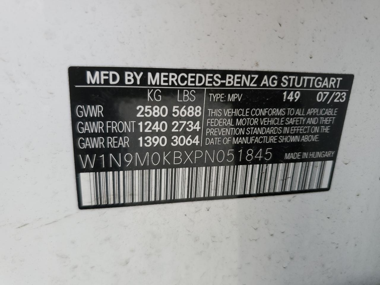 W1N9M0KBXPN051845 2023 Mercedes-Benz Eqb 300 4Matic