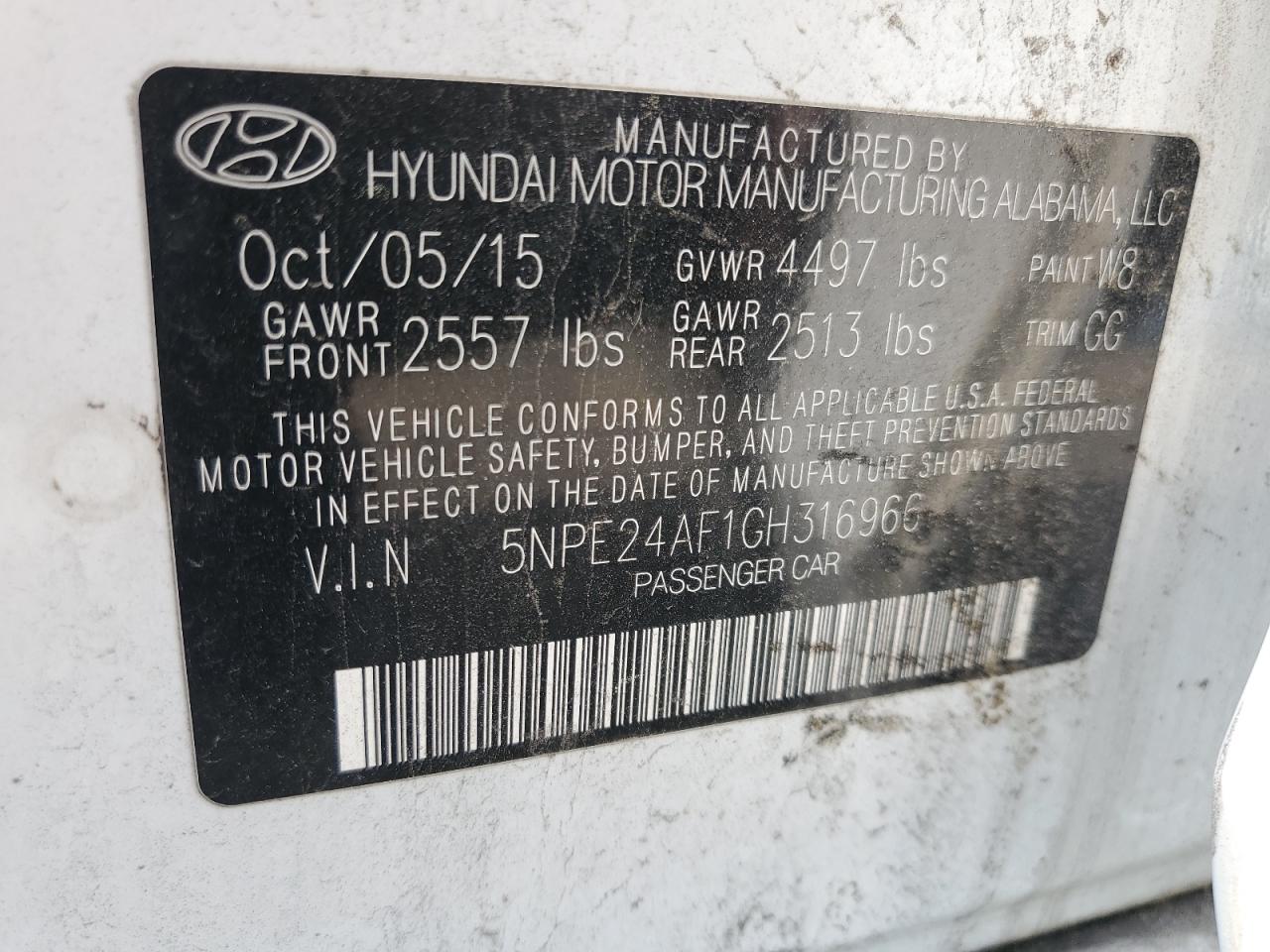 2016 Hyundai Sonata Se vin: 5NPE24AF1GH316966