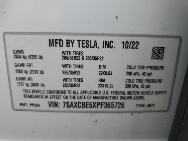 2023 Tesla Model X VIN: 7SAXCBE5XPF365726 Lot: 60544884