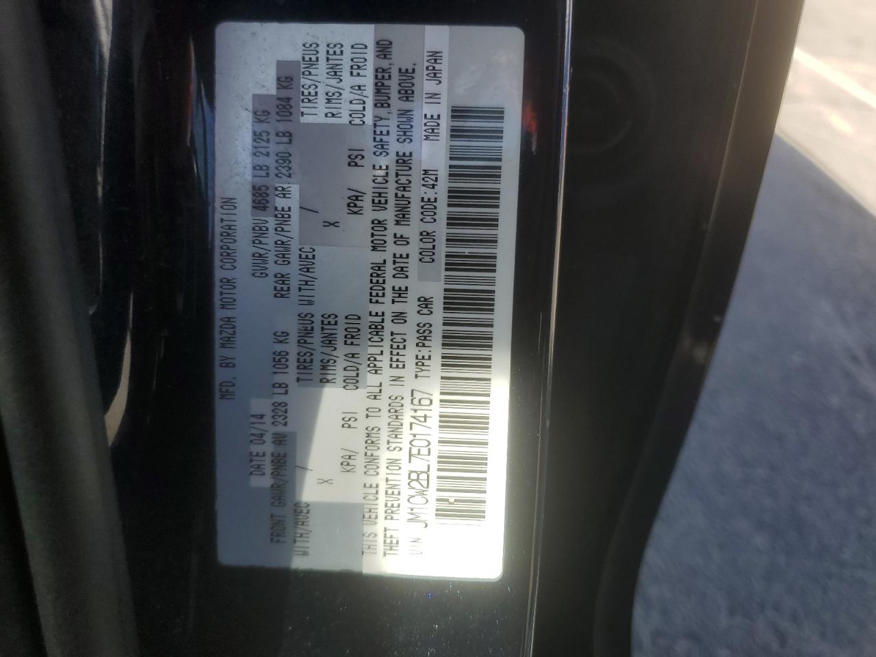 JM1CW2BL7E0174167 2014 Mazda 5 Sport