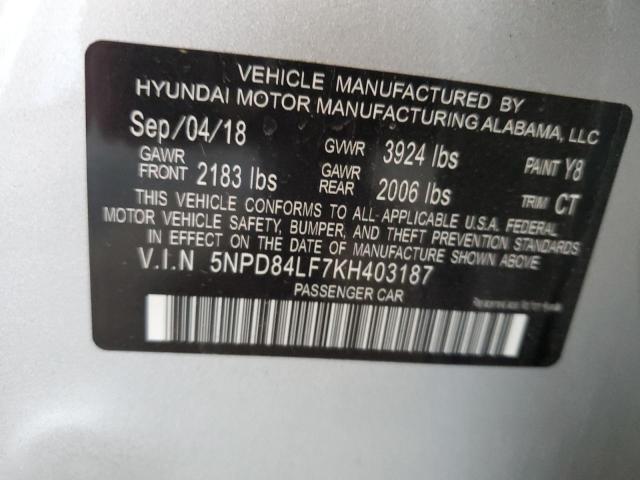 2019 Hyundai Elantra Sel VIN: 5NPD84LF7KH403187 Lot: 60216784