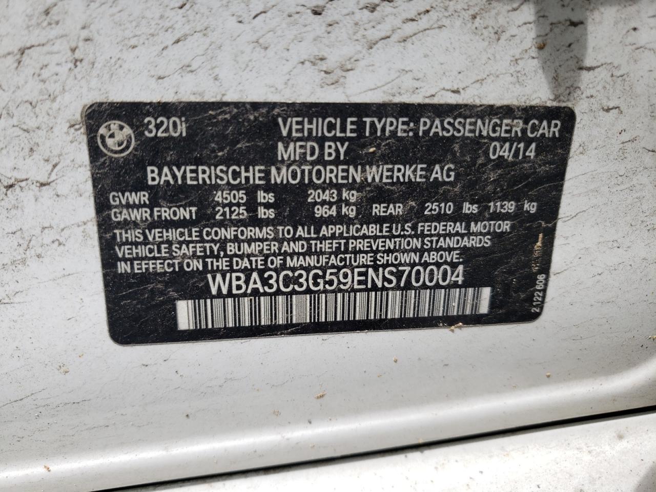 WBA3C3G59ENS70004 2014 BMW 320 I xDrive