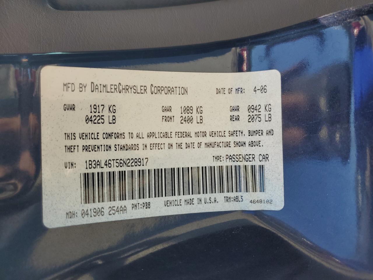 1B3AL46T56N228917 2006 Dodge Stratus Sxt