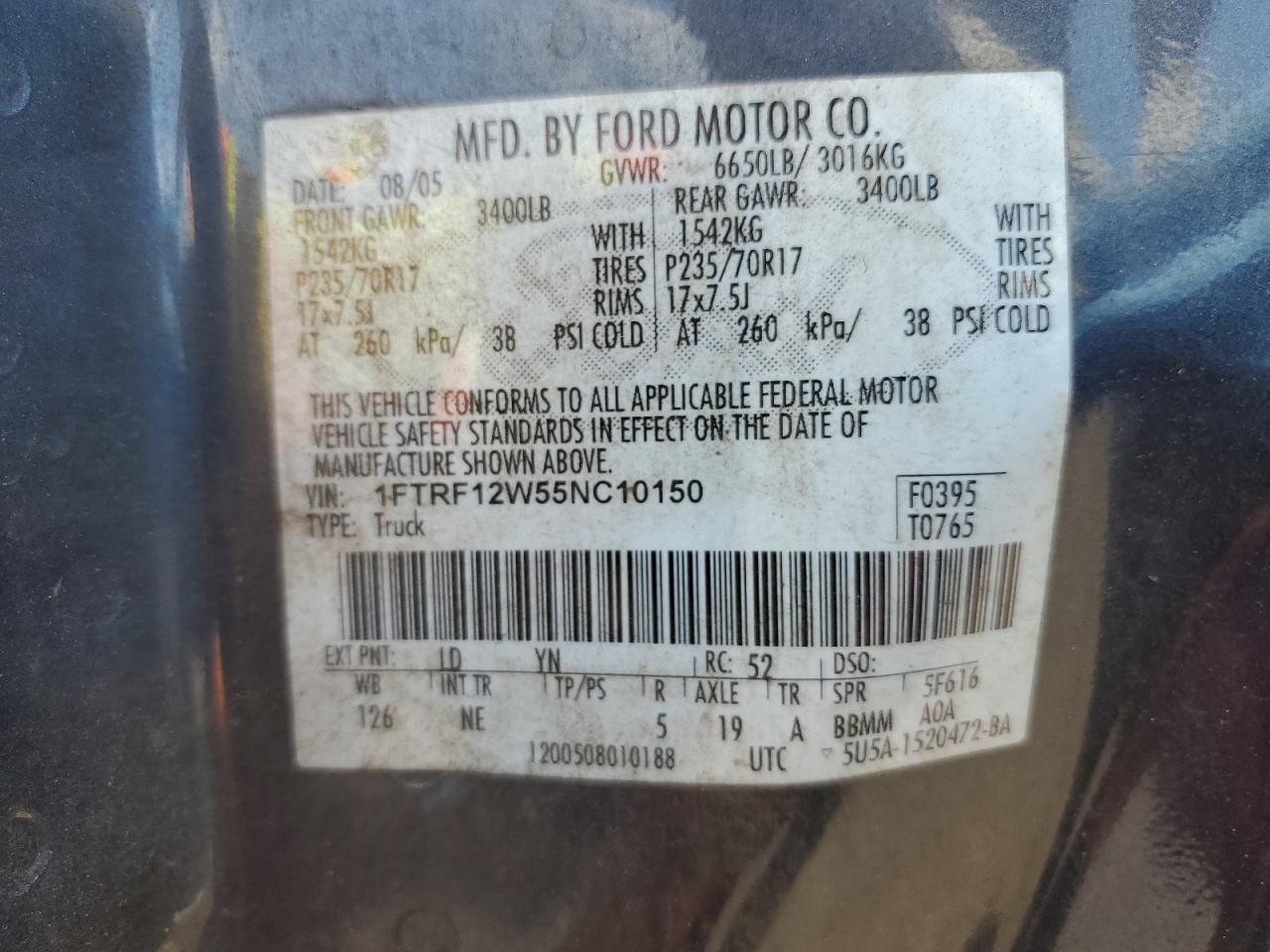 1FTRF12W55NC10150 2005 Ford F150