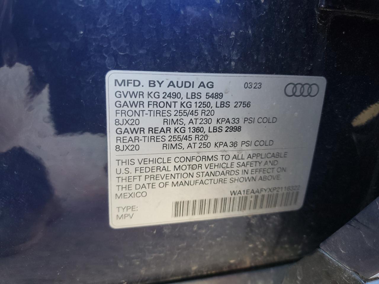 WA1EAAFYXP2116322 2023 Audi Q5 Premium Plus 45