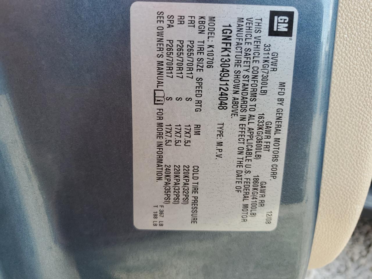 1GNFK13049J124048 2009 Chevrolet Tahoe K1500 Ls