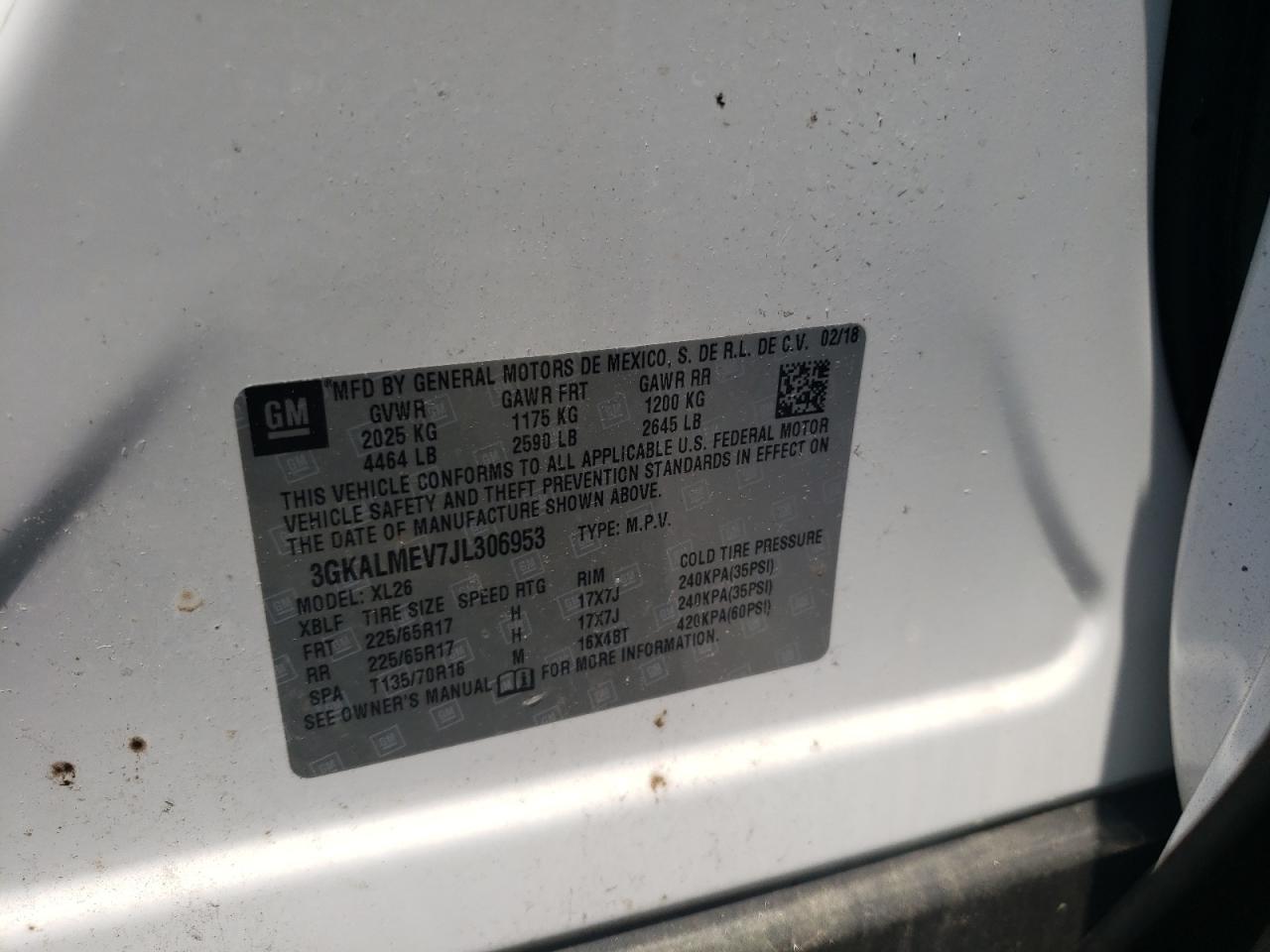 3GKALMEV7JL306953 2018 GMC Terrain Sle