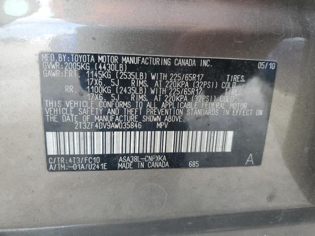 2010 Toyota Rav4 VIN: 2T3ZF4DV9AW035846 Lot: 59842144