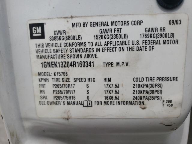 2004 Chevrolet Tahoe K1500 VIN: 1GNEK13Z04R160341 Lot: 60993194