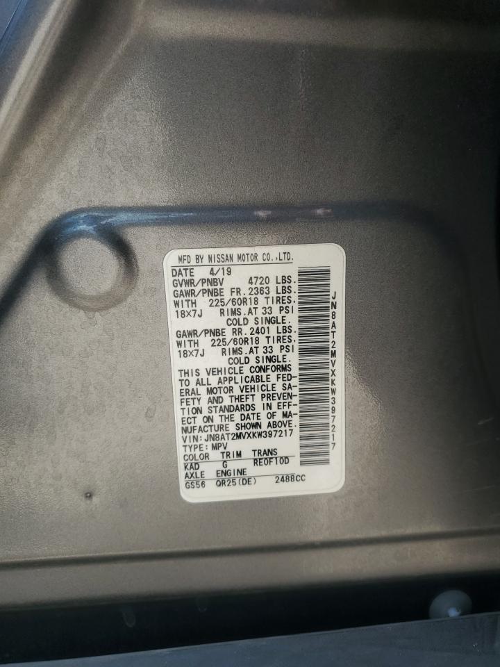 JN8AT2MVXKW397217 2019 Nissan Rogue S