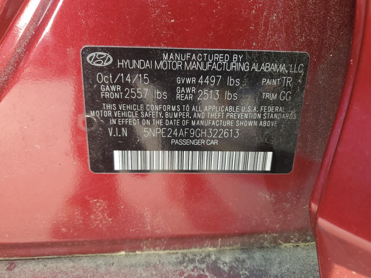 5NPE24AF9GH322613 2016 Hyundai Sonata Se